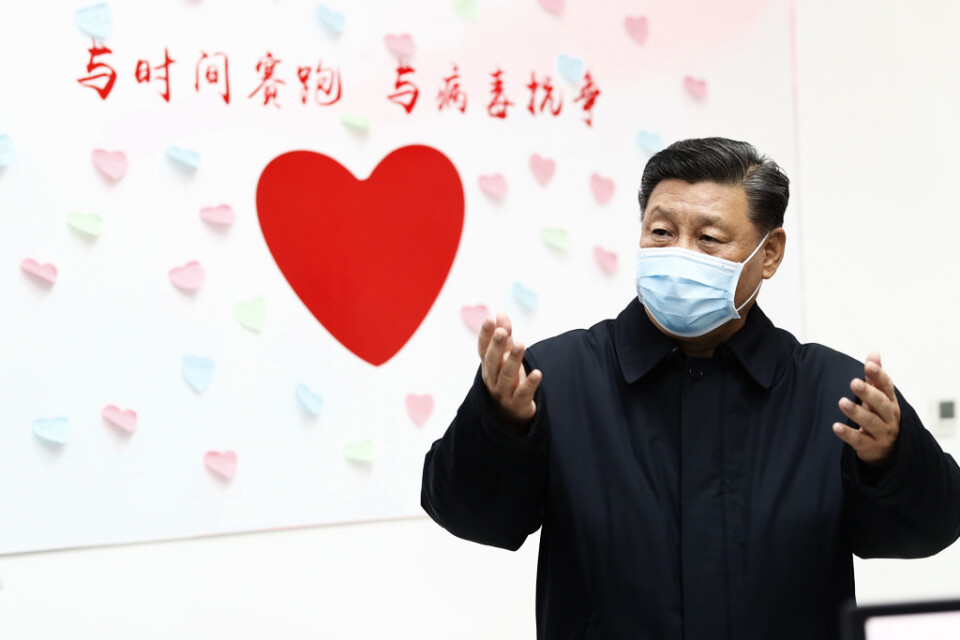 Kinas president Xi Jinping. Bilden togs tidigare i februari i samband med att Xi besökte ett smittskyddscenter i Peking.