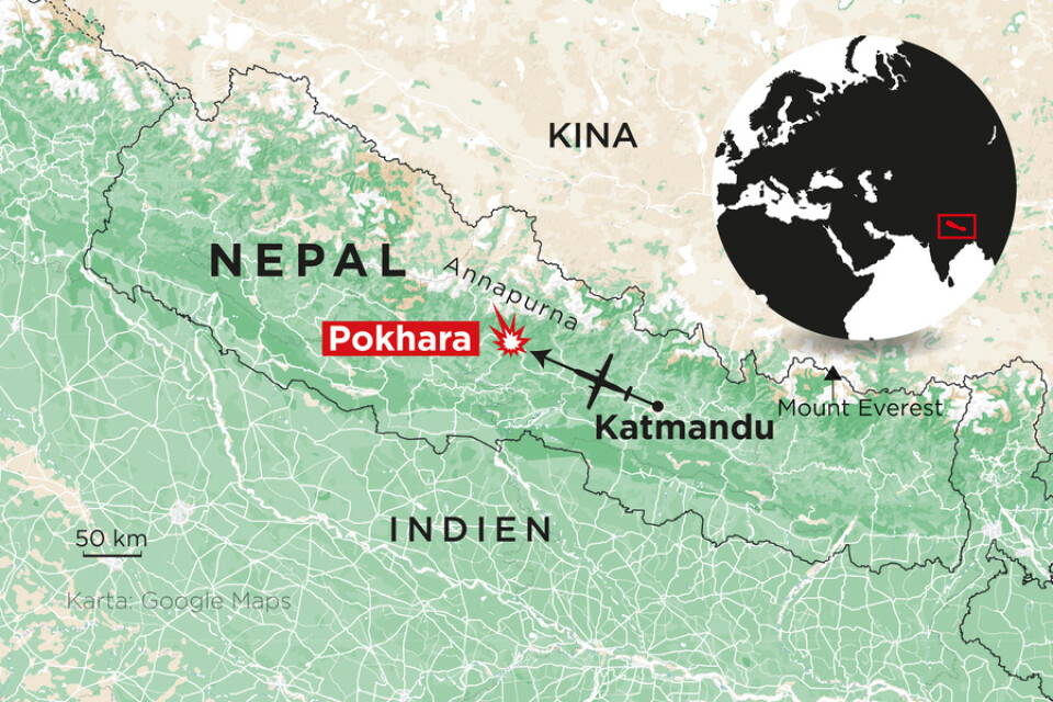 Flygplanet kraschade i staden Pokhara i centrala Nepal.