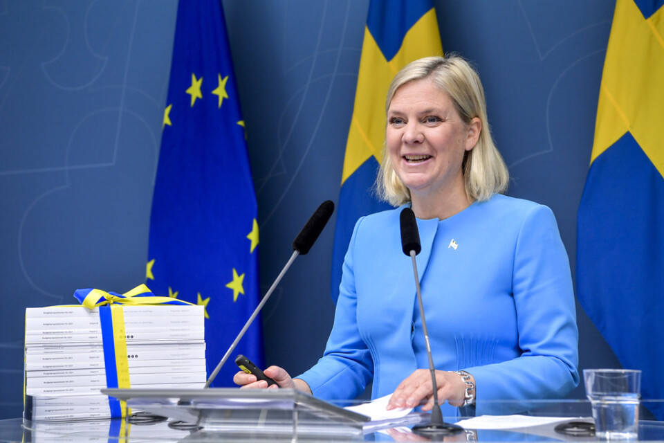 Finansminister Magdalena Andersson (S) presenterar budgetpropositionen för 2021 i Rosenbad i Stockholm.