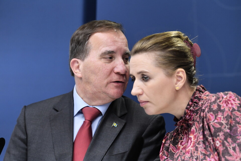 Sveriges statsminister Stefan Löfven och hans danska kollega Mette Frederiksen kämpar för att hålla nere utgifterna i EU:s budget. Arkivbild,