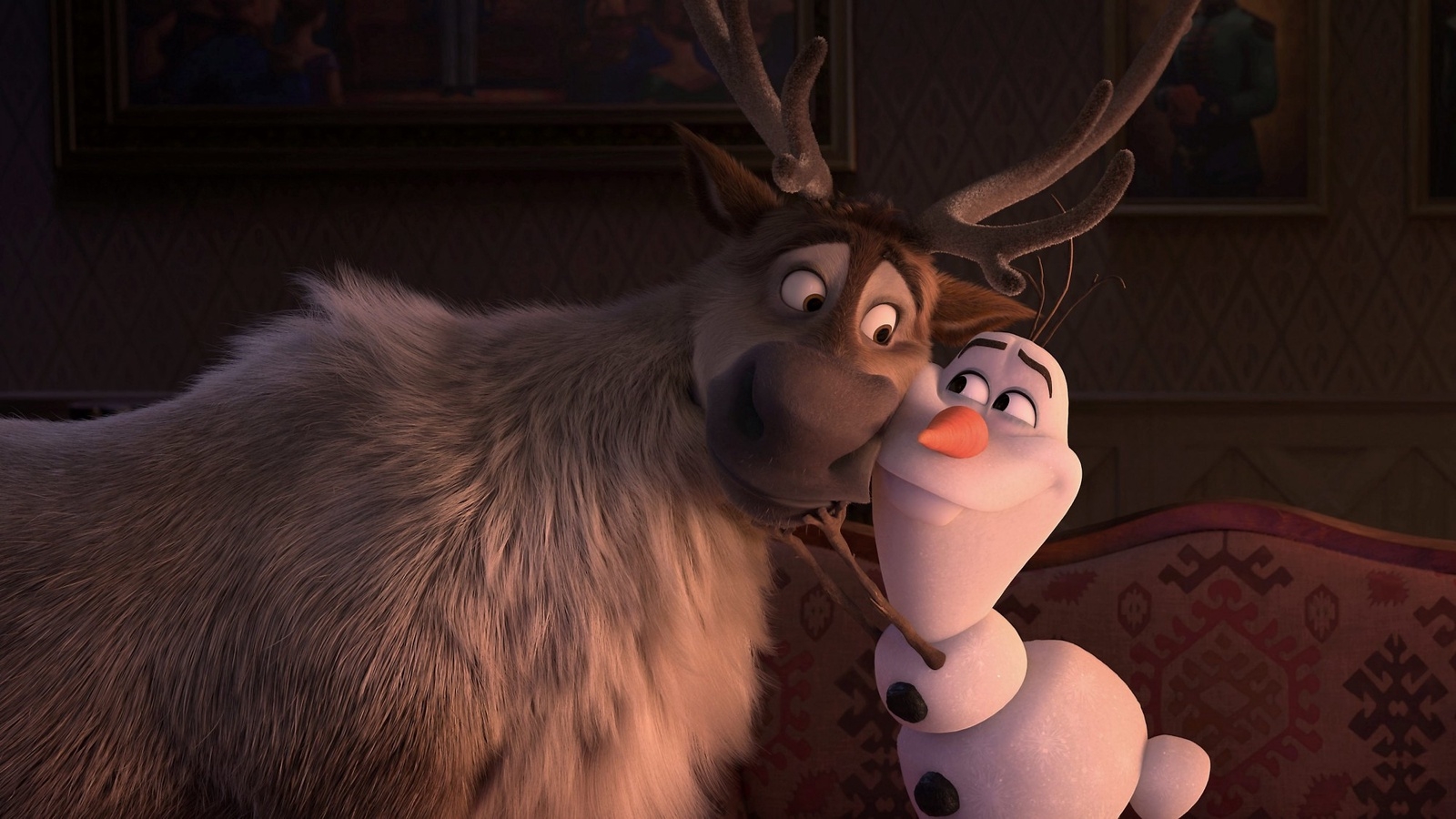 This image released by Disney shows characters Sven, left, and Olaf, voiced by Josh Gad, in a scene from the animated film, "Frozen 2." (Disney via AP)  CAET651
