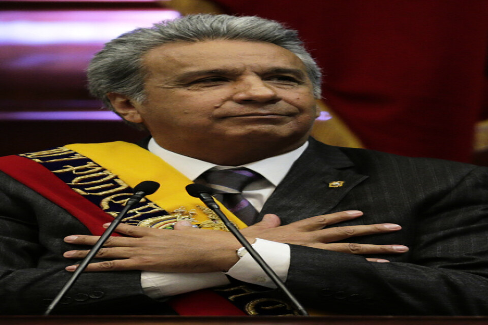 Ecuadors president Lenín Moreno under ett tal till nationen i april i fjol.