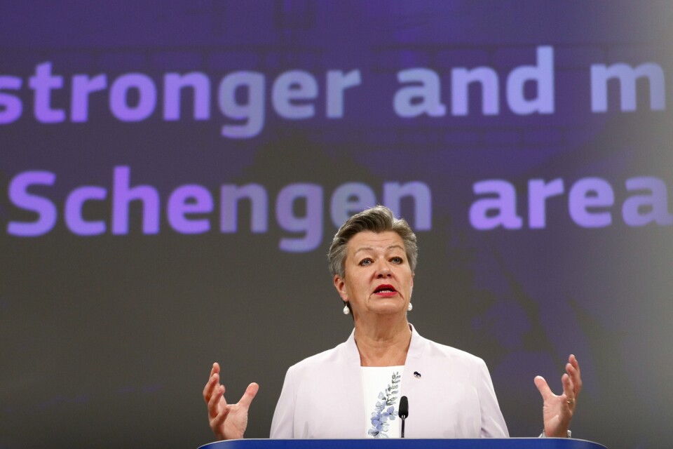 EU:s inrikeskommissionär Ylva Johansson håller presskonferens om framtidsstrategi för Schengenområdet.