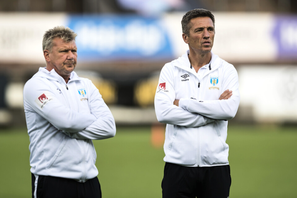 Jörgen Ericson, till vänster, lämnar Göteborg FC, men den andre tränaren Mats Gren blir kvar. Arkivbild.