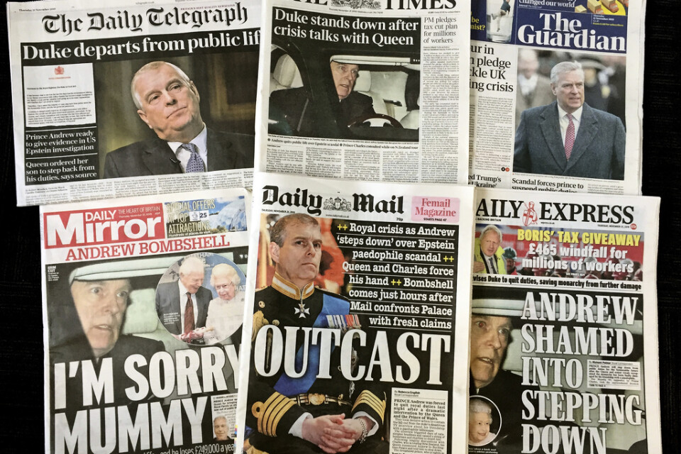 Förstasidan på flera brittiska tidningar 21 november 2019.