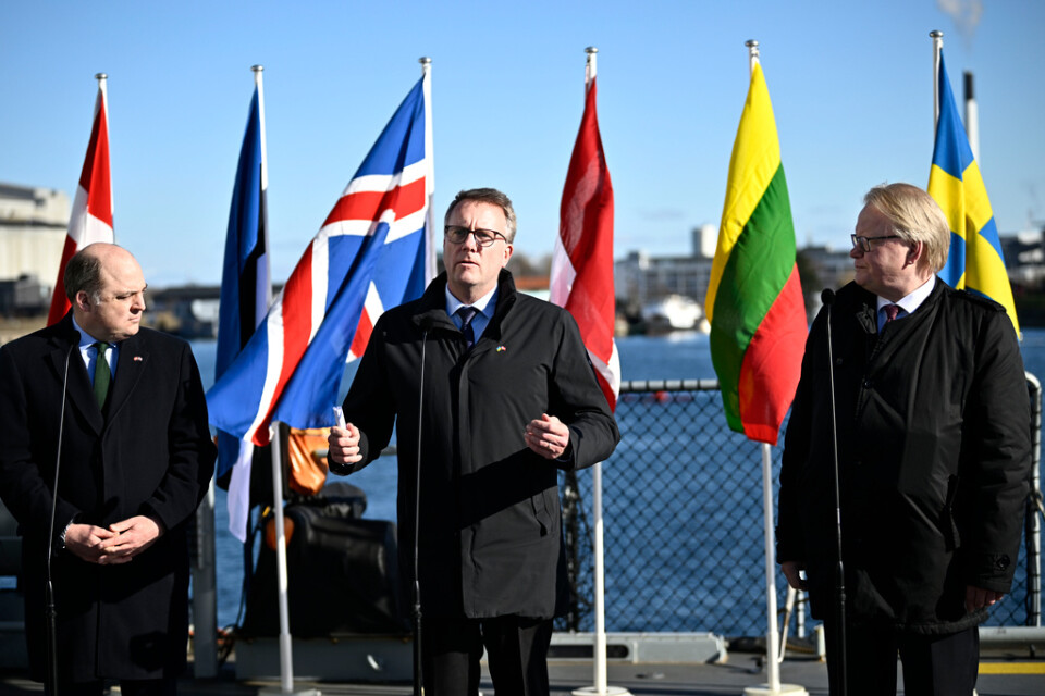 Storbritanniens försvarsminister Ben Wallace, Danmarks försvarsminister Morten Bødskov, och Sveriges försvarsminister Peter Hultqvist i samband med fredagens ministermöte i Köpenhamn.