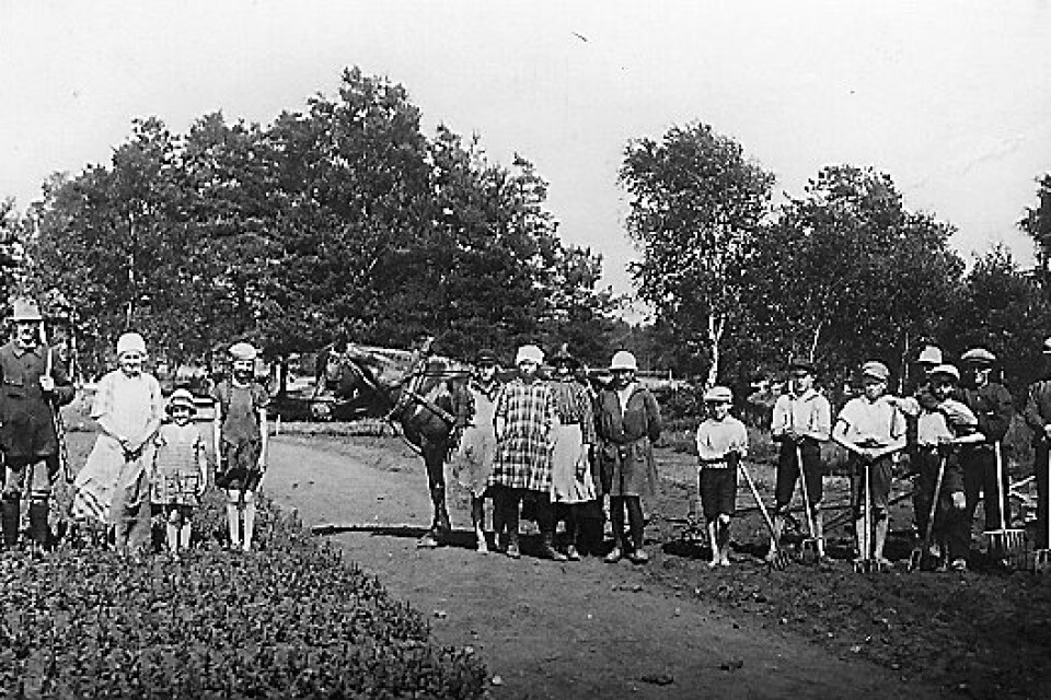 I bostadsområdet mellan Tjörnarpsvägen och järnvägen finns bland annat en gata med namnet Plantvägen. Detta namn minner om den plantskola för gran och andra träd som fanns här sedan 1920-talet. Bilden visar plantören Lundberg med sina medarbetare, därav flera barn.