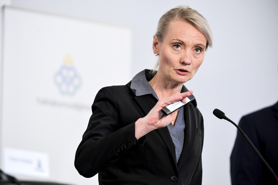 Karin Tegmark Wisell, avdelningschef på Folkhälsomyndigheten under den dagliga myndighetsgemensamma pressträffen om coronaviruset i Sverige.