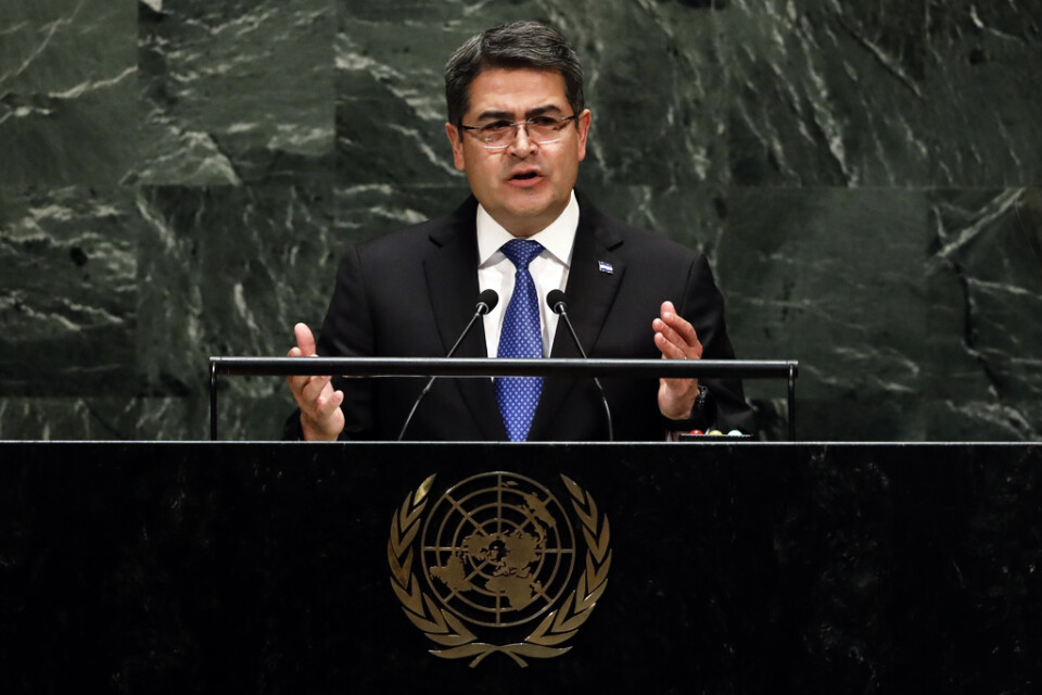 Formellt har Honduras president Juan Orlando Hernández i nuläget inte anklagats för brott. Bild från när han i förra veckan besökte USA och talade i FN:s generalförsamling.