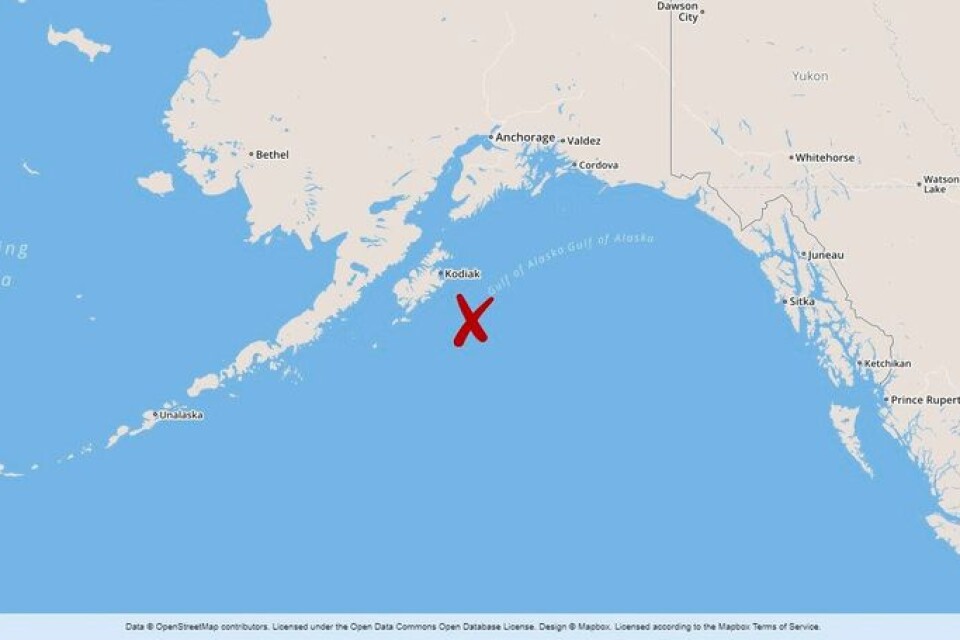 Skalvet inträffade på 10 kilometers djup vid halv elva, svensk tid, omkring 25 mil sydöst om Kodiak i Alaska i USA.
