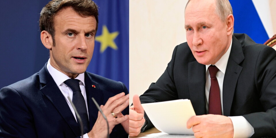 Frankrikes president Emmanuel Macron talade med ryske presidenten Vladimir Putin i telefon om krigsfångar. Bilden är ett collage.