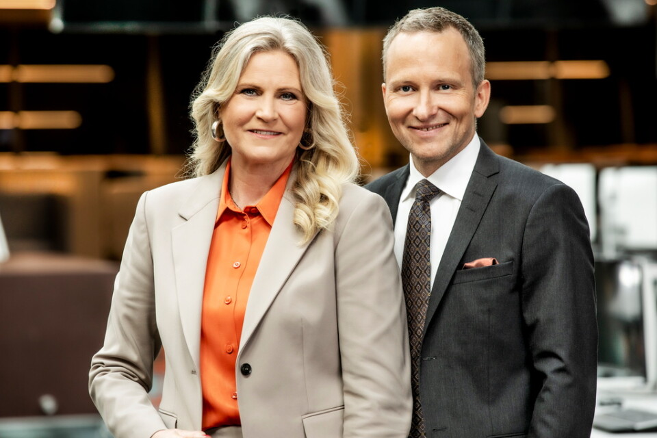 Camilla Kvartoft och Anders Holmberg skötte SVT:s partiledarutfrågning. Pressbild.