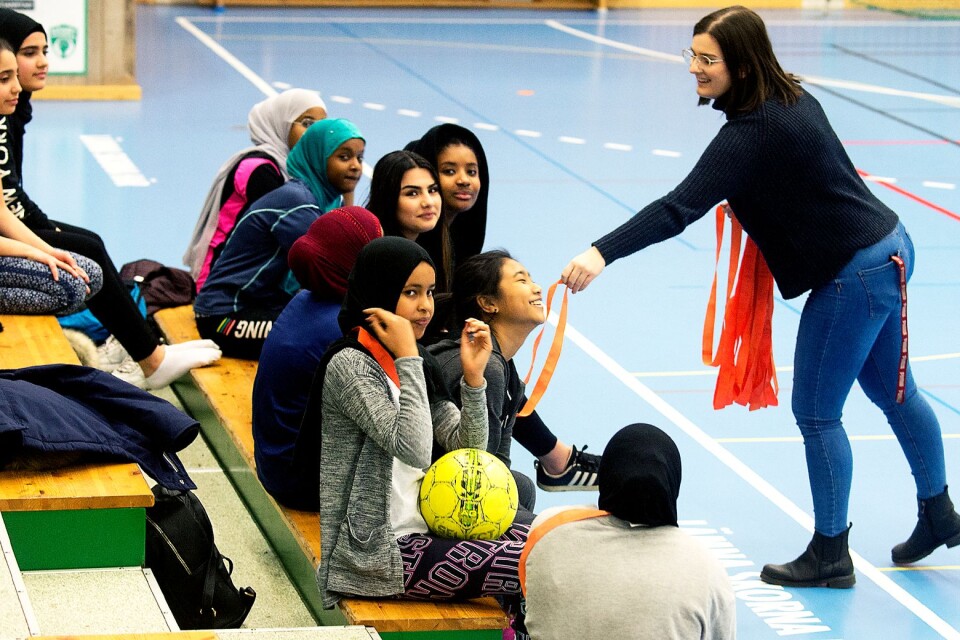 Ivana Ilic leads the girls in Fröknegård sports hall. On Wednesdays  the boys must stay away.
