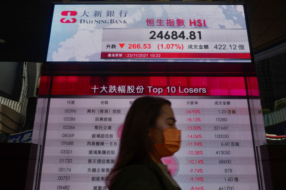 Hongkongs Hang Seng-index har sjunkit över en procent i den tidiga tisdagshandeln. Arkivbild.