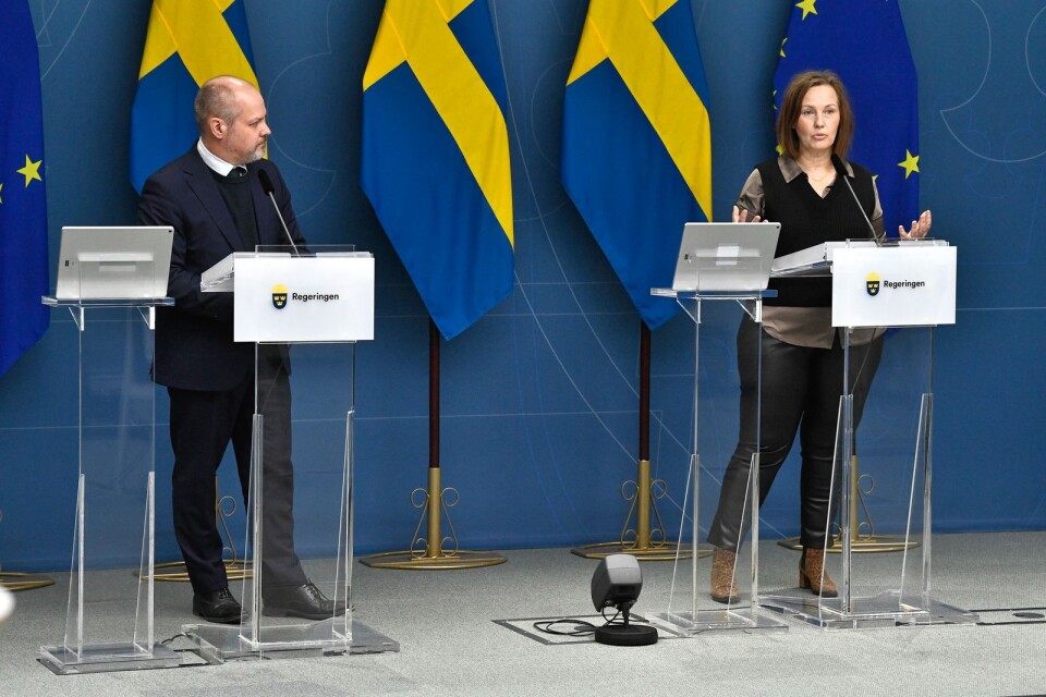 Justitie- och migrationsminister Morgan Johansson (S) och Juno Blom, Liberalernas partisekreterare och talesman i barnrättsfrågor.