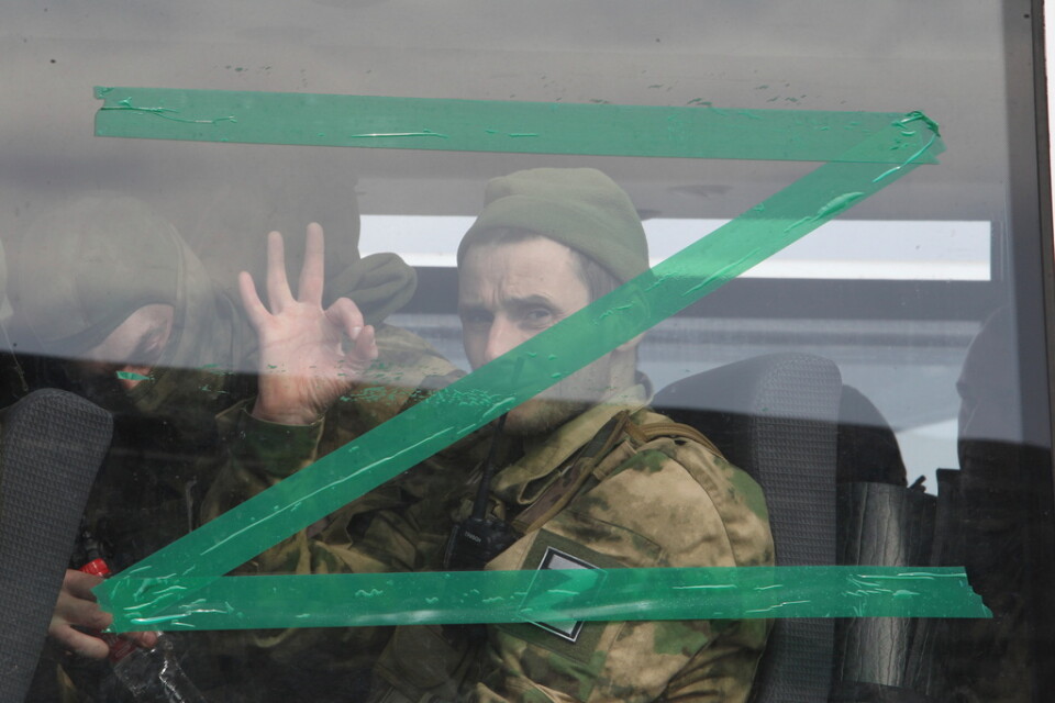 Bokstaven Z har blivit en symbol för den ryska militären. Bild från den 8 april från Groznyj, huvudstad i Tjetjenien i södra Ryssland.