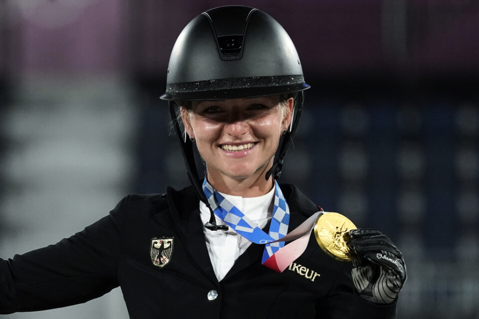 Julia Krajewski tog OS-guld i Tokyo i fjol. Nu är hon klar för start i Sweden International Horse Show nästa månad. Arkivbild.