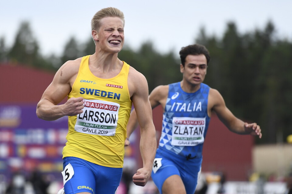 Henrik Larsson efter målgången i semifinalen på 100 meter.