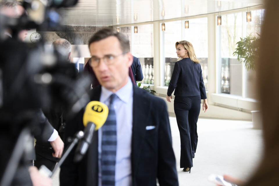 Moderaternas partiledare Ulf Kristersson efter partiledarnas veckomöte med statsministern.