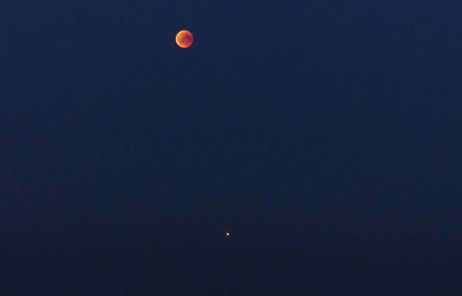 Fotografen Anders Johansson fångade blodmånen på bild från Kalmarsundsparken. I bildens nederkant syns även planeten Mars.