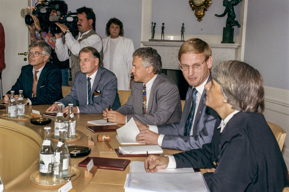 Den borgerliga regeringen 1992, med statsminister Carl Bildt (M).