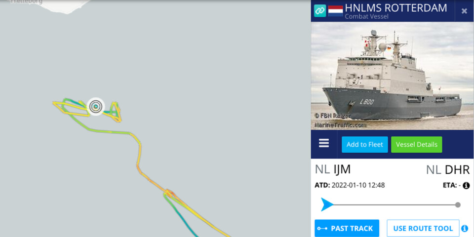 HNLMS Rotterdams rörelser kring Bornholm senaste tiden.
