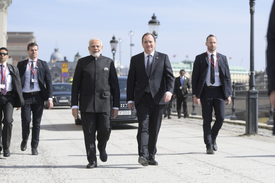 Indiens premiärminister Narendra Modi och Sveriges tidigare statsminister Stefan Löfven, när Modi var i Stockholm 2018.