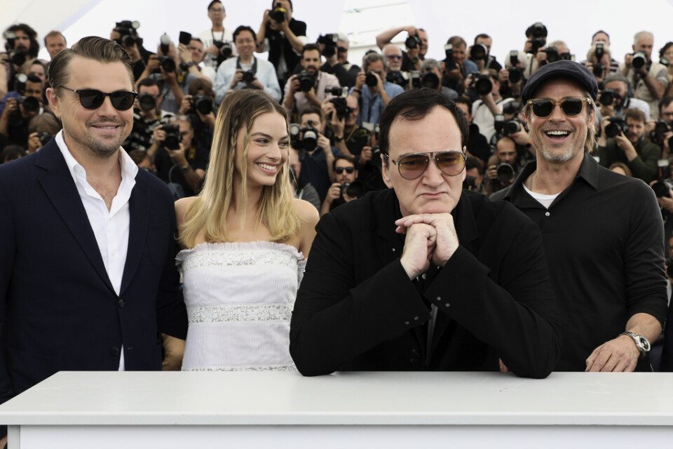 Leonardo DiCaprio, Margot Robbie, Quentin Tarantino och Brad Pitt vid förra årets Cannesfestival. Arkivbild.