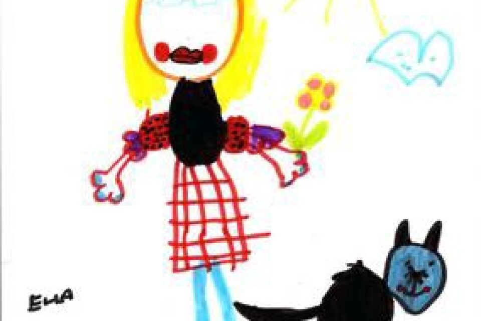 Ella Wiles, 5 år, Lyckebo förskola i Ystad har ritat en flicka och en katt som smyger iväg.