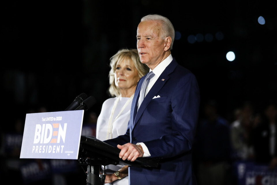 Den demokratiske presidentaspiranten och tidigare vicepresidenten Joe Biden tillsammans med sin hustru Jill Biden i Pennsylvania.