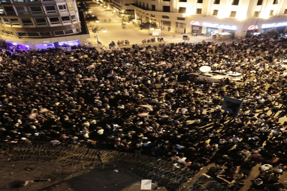 Demonstranter som samlades i Libanons huvudstad Beirut på lördagen.