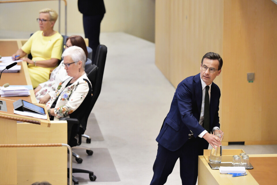 Moderatledaren Ulf Kristersson i riksdagens partiledardebatt