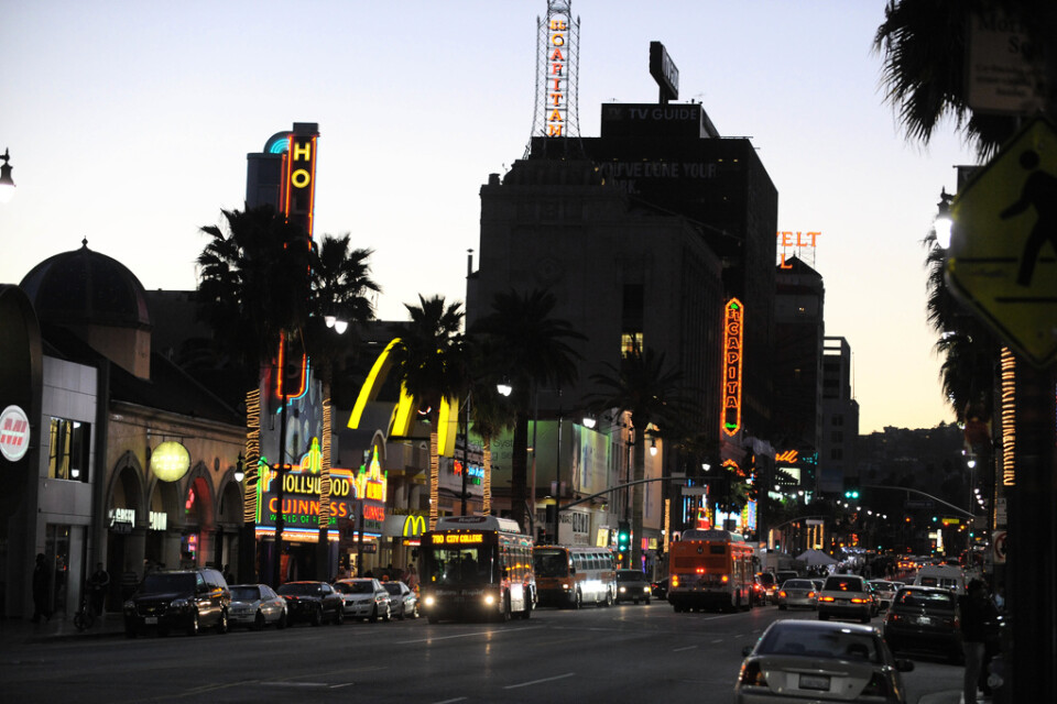 Hollywood Boulevard i Los Angeles i Kalifornien. Arkivbild.