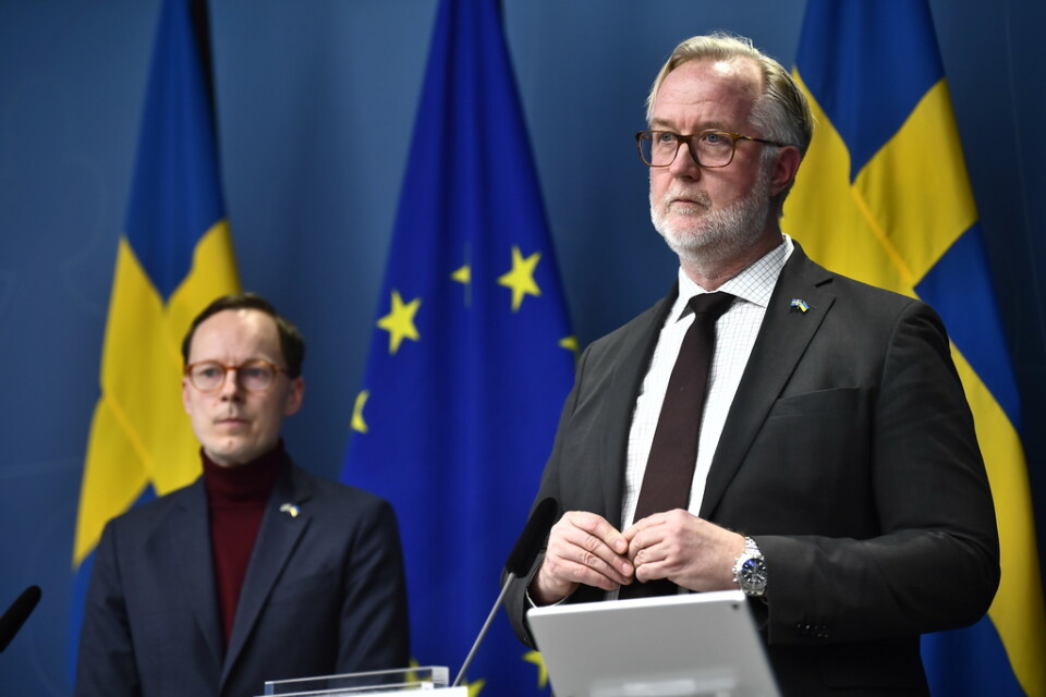 Utbildningsminister Mats Persson (L) och arbetsmarknads- och integrationsminister Johan Pehrson (L). Arkivbild.