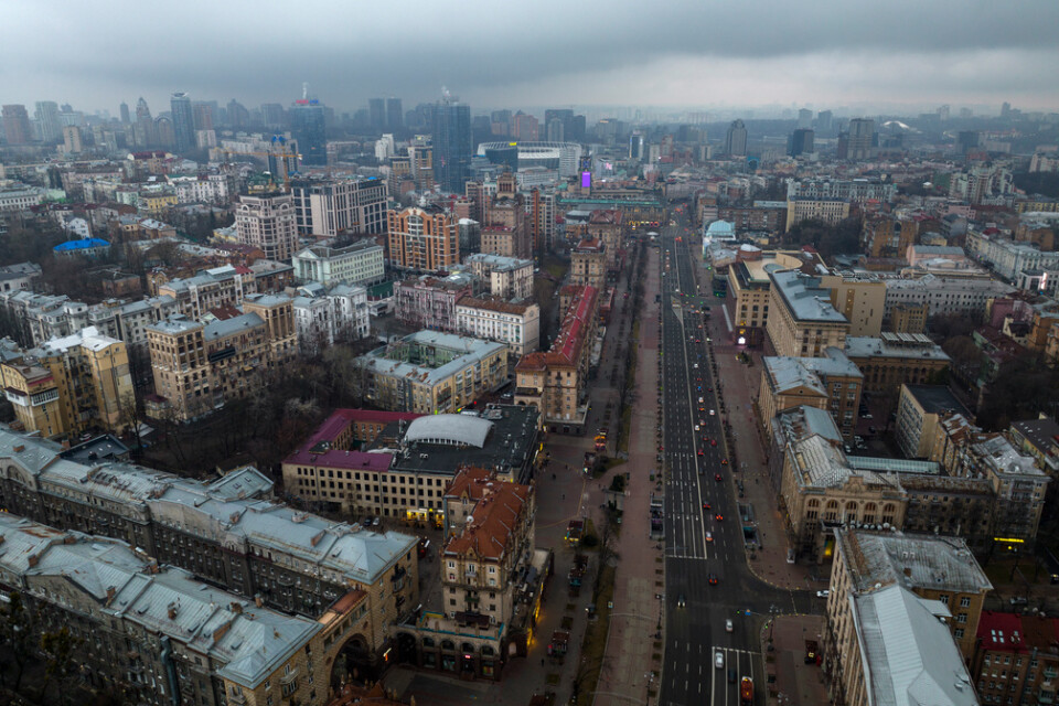 Foto över Ukrainas huvudstad, Kiev, torsdagen den 24 februari.