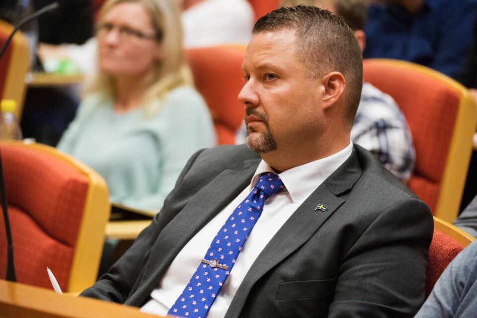 SD-ledaren i Karlskrona, Christopher Larsson är åtalad för hets mot folkgrupp.