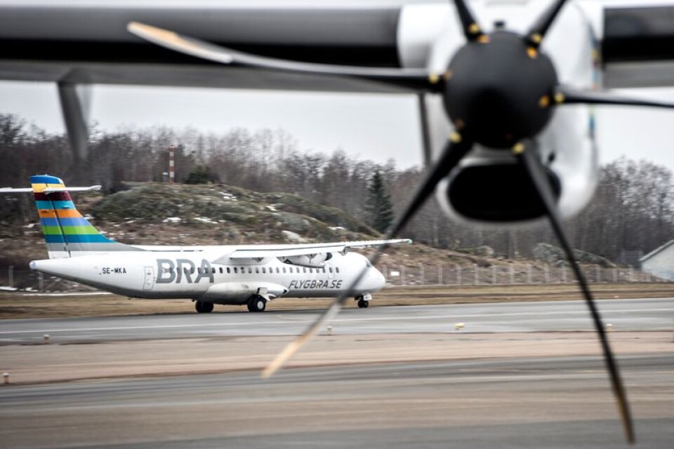 Ett flygplan från BRA på Bromma flygplats.