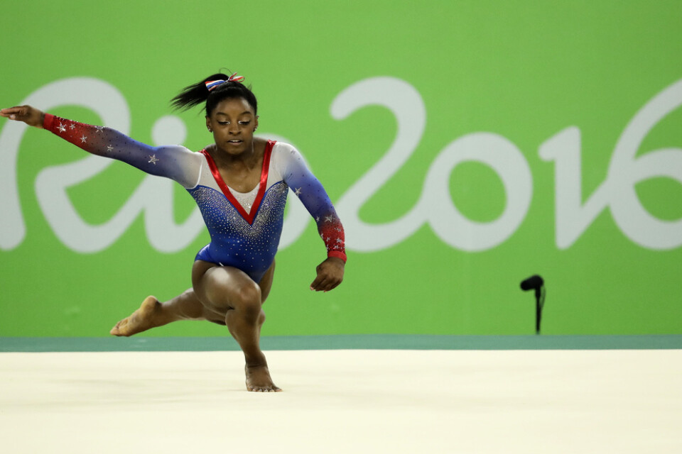 Amerikanskan Simone Biles tävlar i artistisk gymnastik på OS i Rio de Janeiro. Arkivbild.