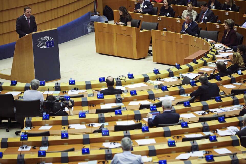 Stefan Löfven talade om EU:s framtid på onsdagen i Bryssel (Europaparlamentet). Foto: Francisco Seco/AP