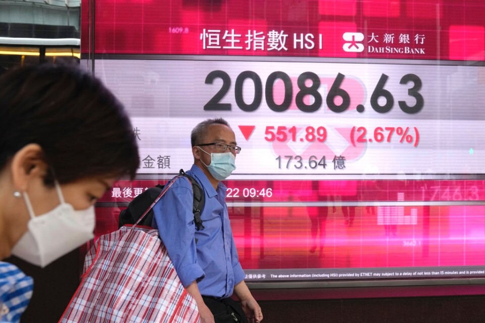 Oro för inflation och räntehöjningar får börsen i Hongkong att falla. Arkivbild.