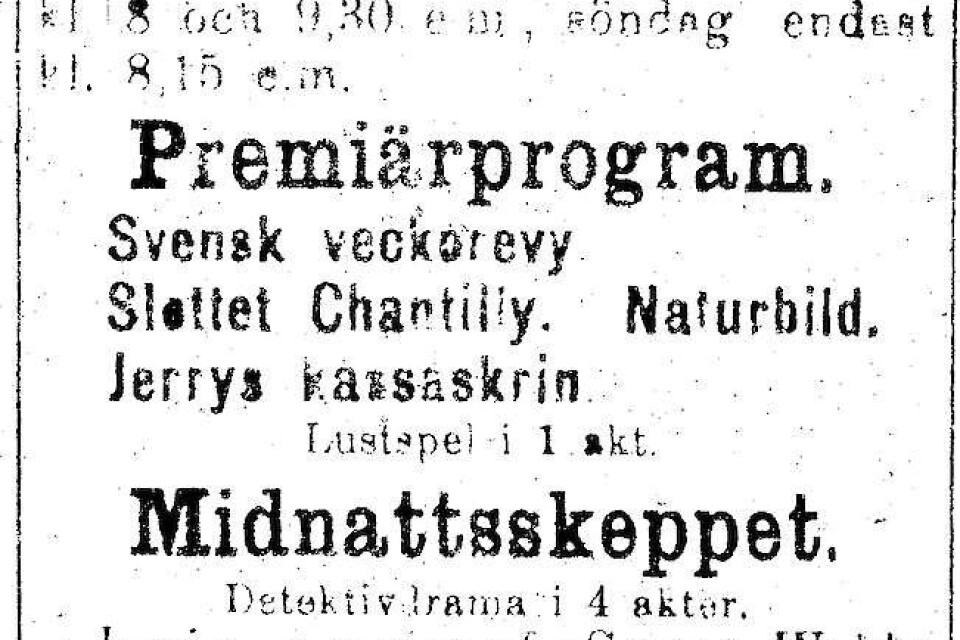 Annons med premiärprogrammet 8 december 1917.