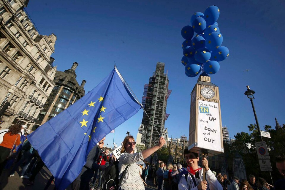 Starka EU-sympatier på marsch när hundratusentals motståndare till att Storbritannien ska lämna unionen demonstrerade i London härom veckan.