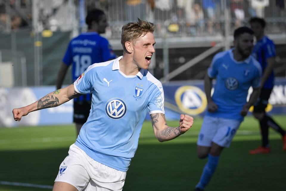 Malmös Søren Rieks jublar efter sitt 0–1-mål.
