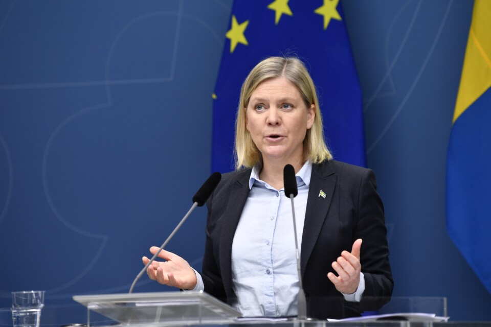 Finansminister Magdalena Andersson (S) presenterar utökat krisstöd. Arkivbild.
