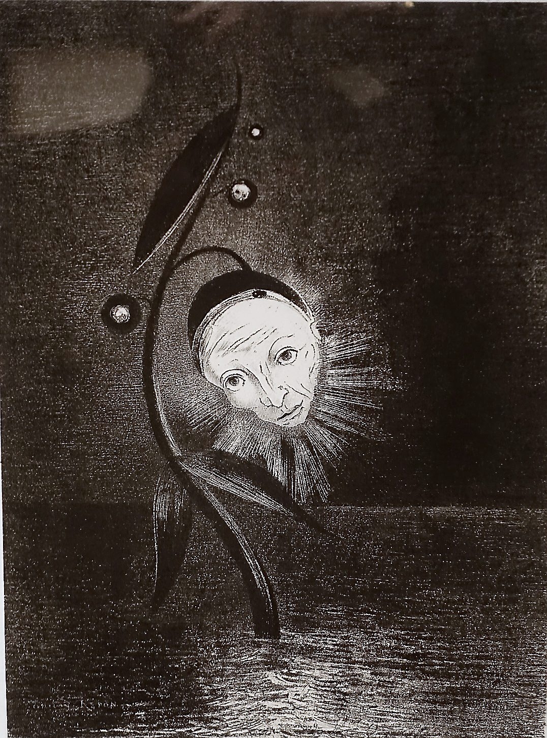 Träskblomman. Ett sorgset människohuvud. Ur Hyllning till Goya, 1885. Litografi
