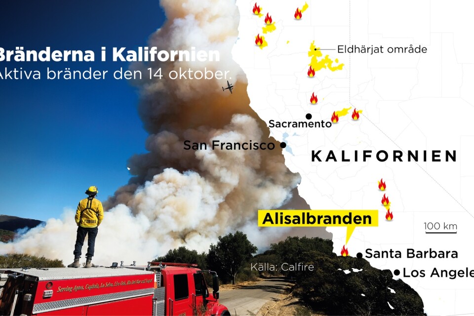 Aktiva bränder i Kalifornien den 14 oktober