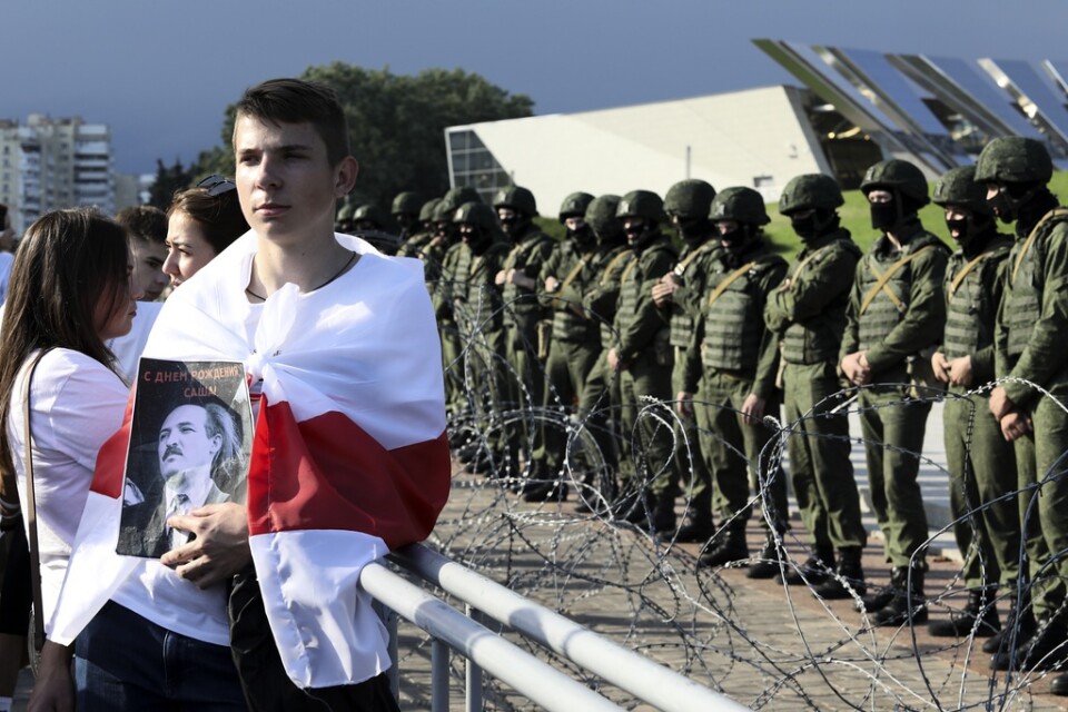 Protester i Minsk mot Belarus president Aleksandr Lukasjenko. Arkivbild.