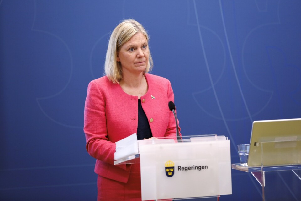 Magdalena Andersson (S) presenterar budgetnyheter
