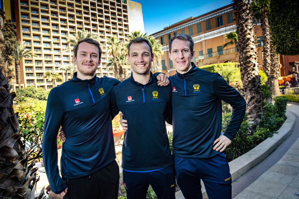 Felix Claar, Lukas Sandell och Mikael Aggefors under VM i Egypten tidigare i år. Arkivbild.