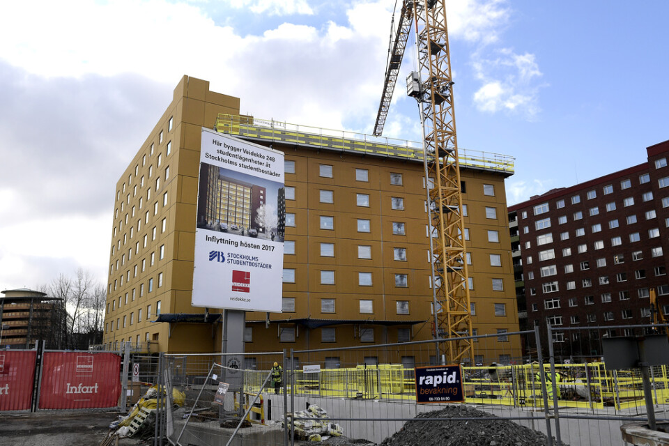 Nya studentbostäder byggs i Huvudsta norr om Stockholm. Arkivbild.